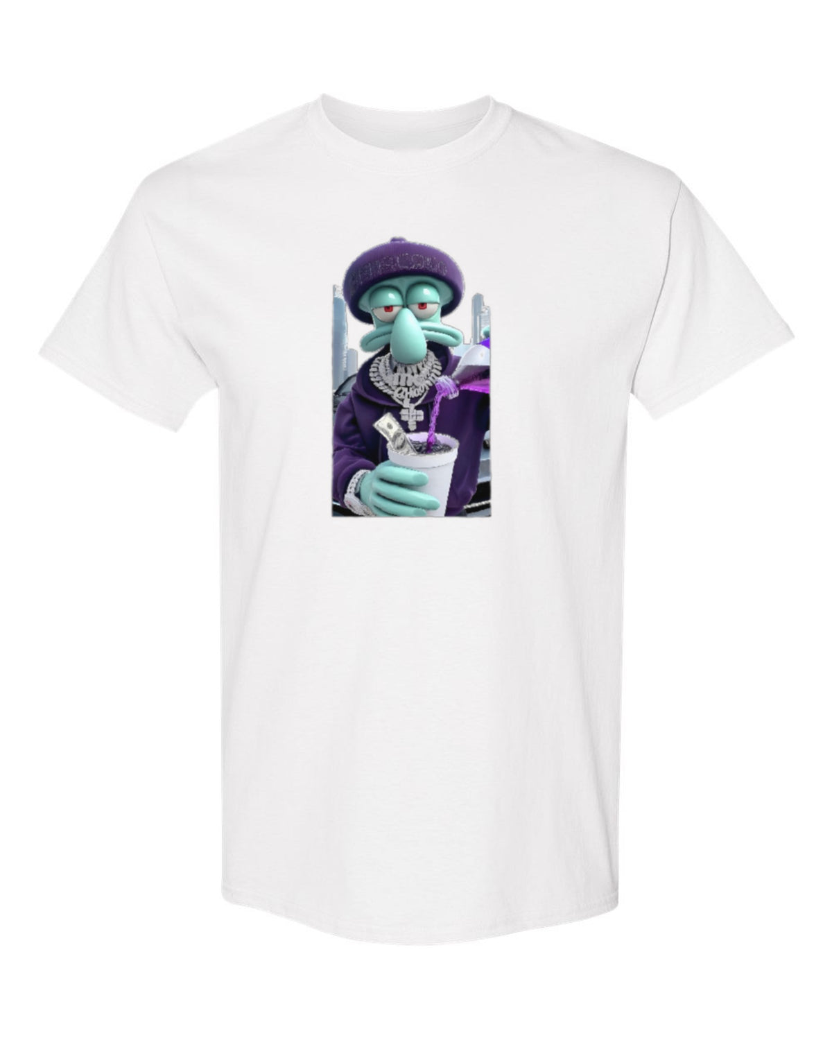 Squidward Drip Design — white t-shirt mockup