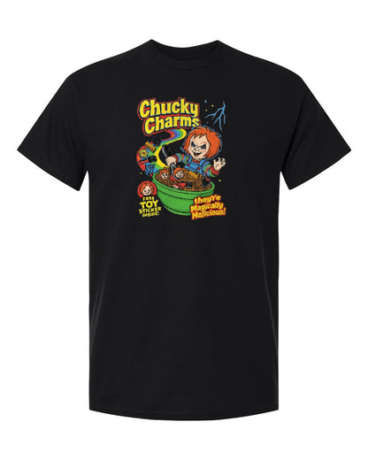 Chucky Charms Design — black t-shirt mockup