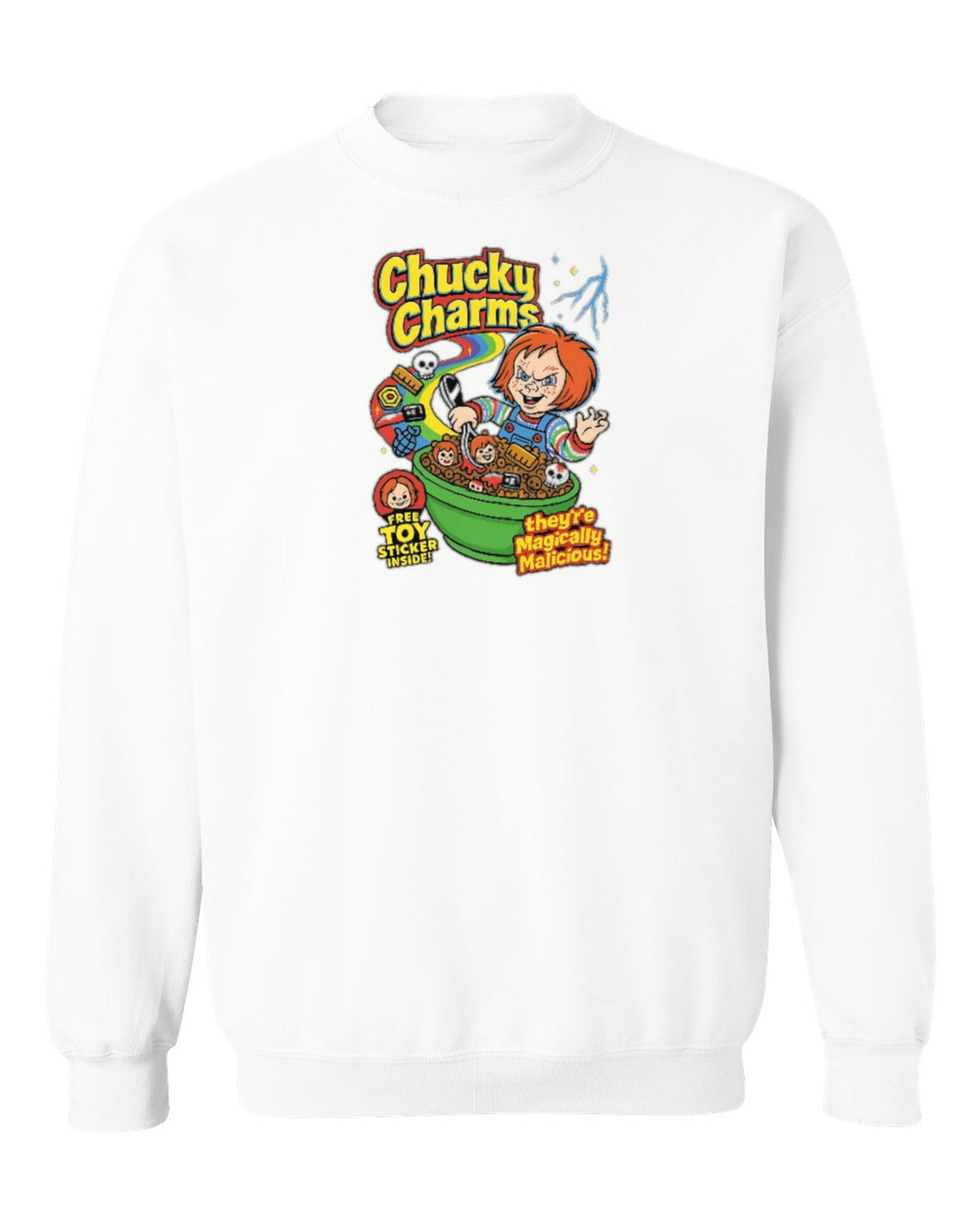 Chucky Charms Design — white crewneck mockup