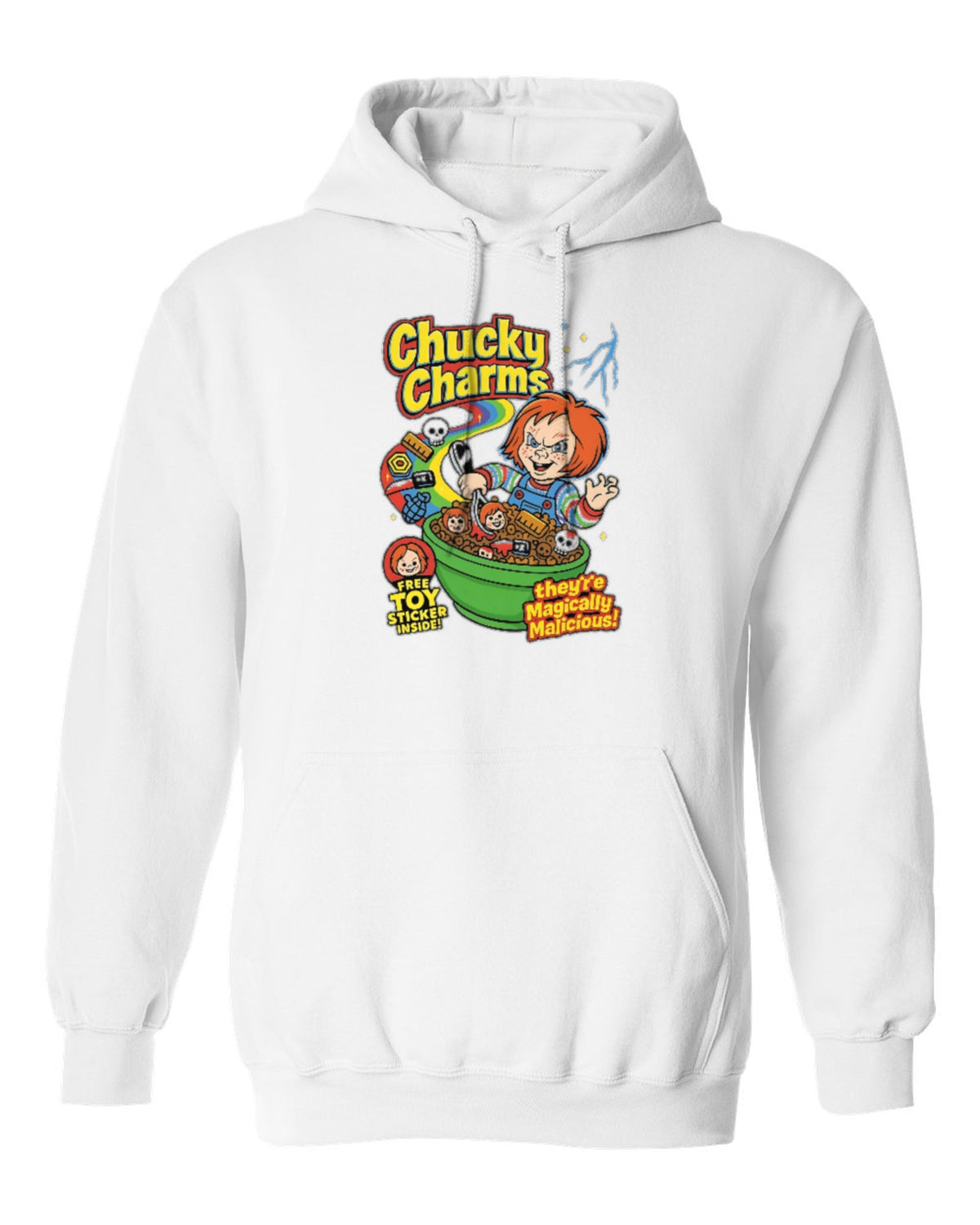 Chucky Charms Design — white hoodie mockup