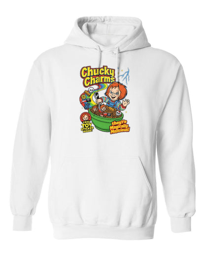 Chucky Charms Design — white hoodie mockup