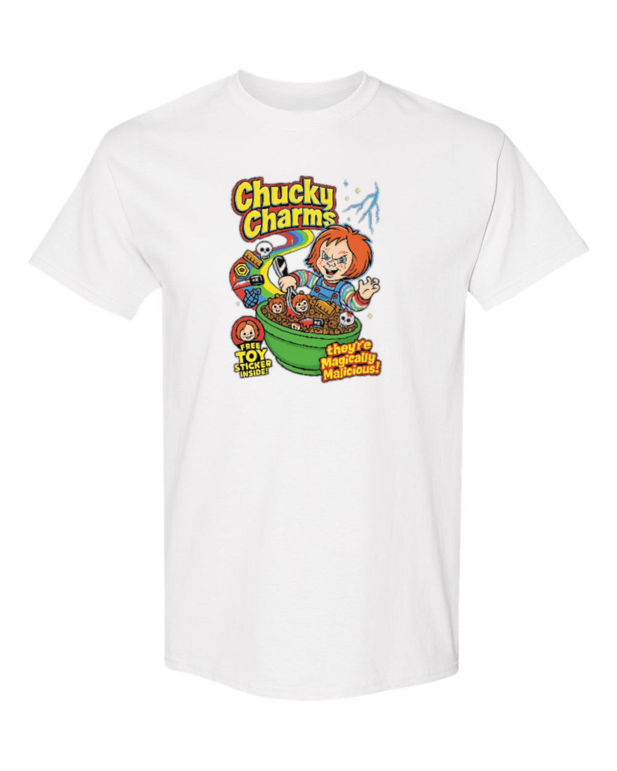 Chucky Charms Design — white t-shirt mockup