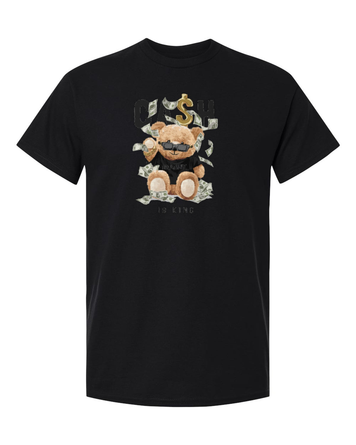 Cash Is King Bear Design — black t-shirt mockup