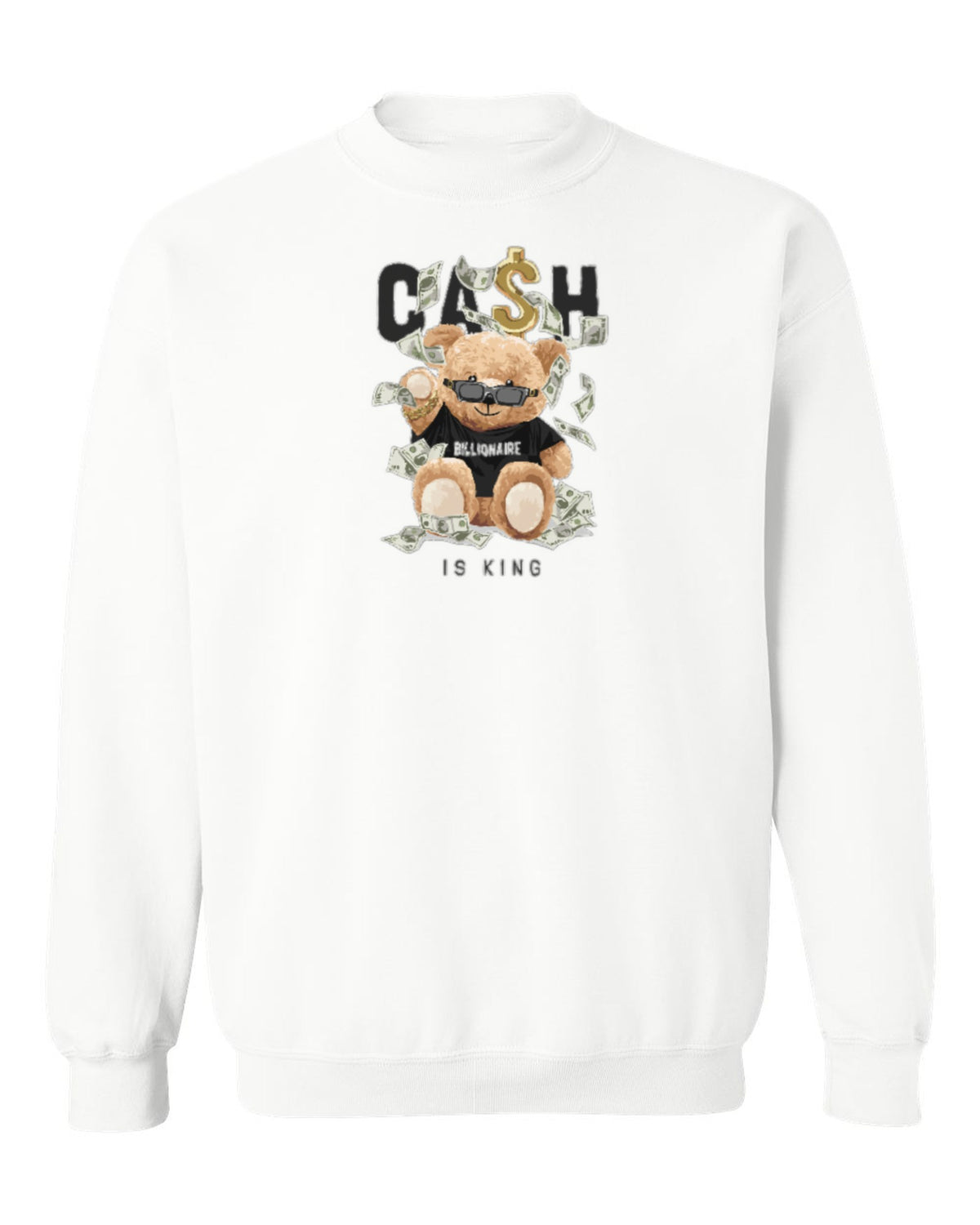 Cash Is King Bear Design — white crewneck mockup