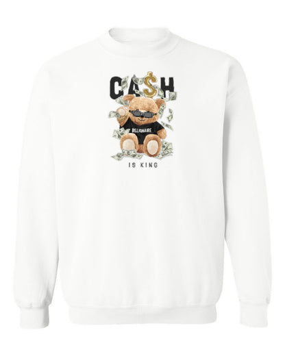 Cash Is King Bear Design — white crewneck mockup