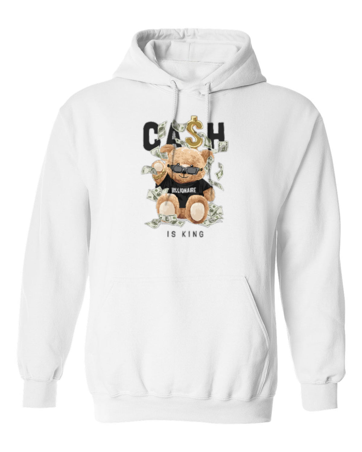 Cash Is King Bear Design — white hoodie mockup