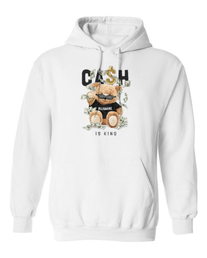 Cash Is King Bear Design — white hoodie mockup