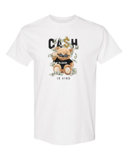 Cash Is King Bear Design — white t-shirt mockup
