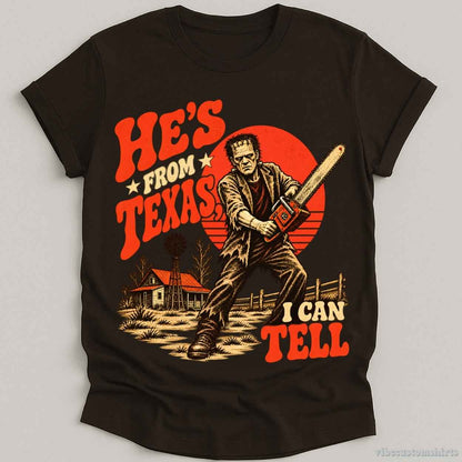 He's From Texas I Can Tell Halloween T-shirt graphic design — view 1