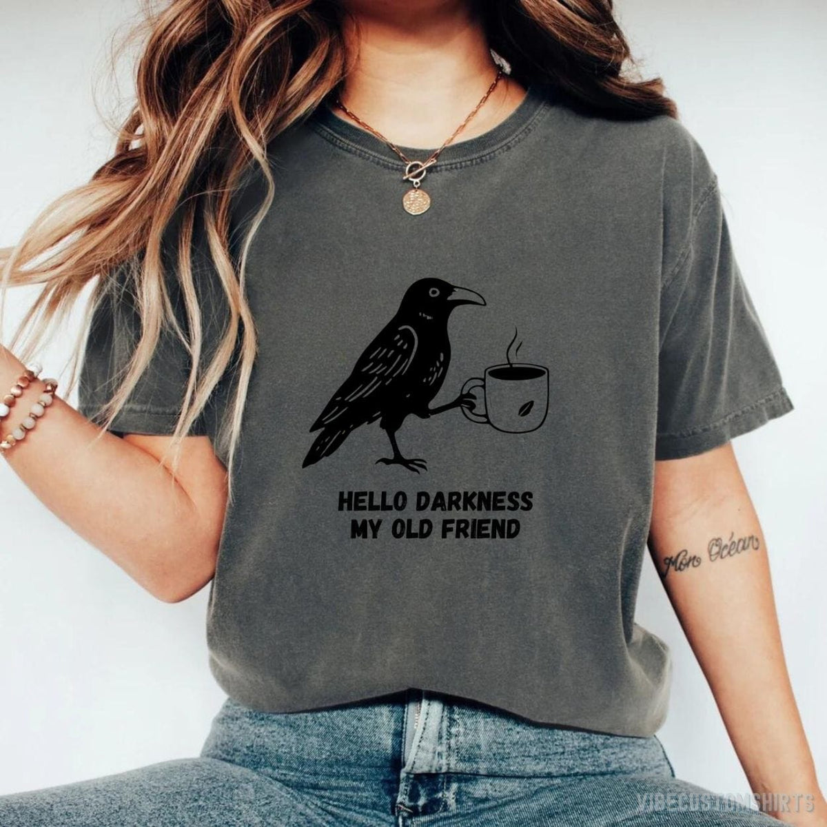 Hello Darkness My Old Friend Raven Crow T-shirt graphic design — view 4