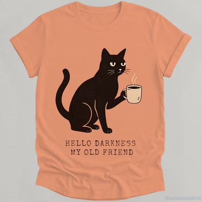 Hello Darkness My Old Friend Black Cat Coffee Halloween T-shirt graphic design — view 3