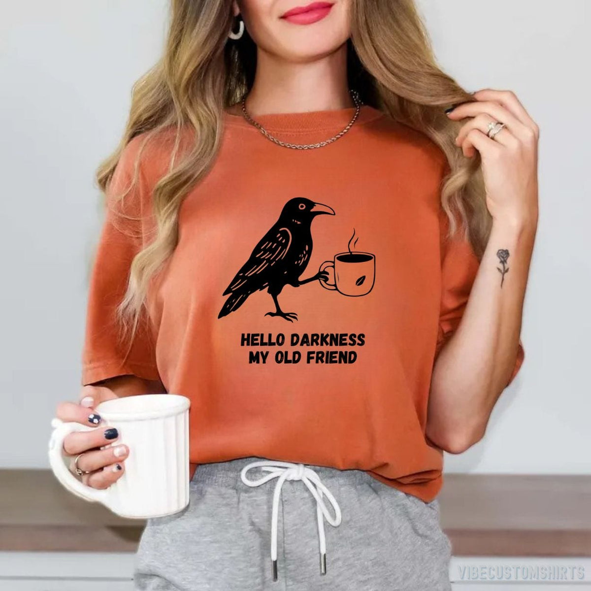 Hello Darkness My Old Friend Raven Crow T-shirt graphic design — view 3