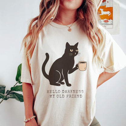 Hello Darkness My Old Friend Black Cat Coffee Halloween T-shirt graphic design — view 6
