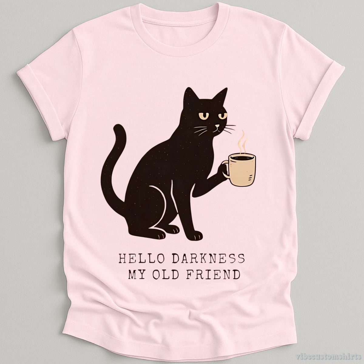 Hello Darkness My Old Friend Black Cat Coffee Halloween T-shirt graphic design — view 4