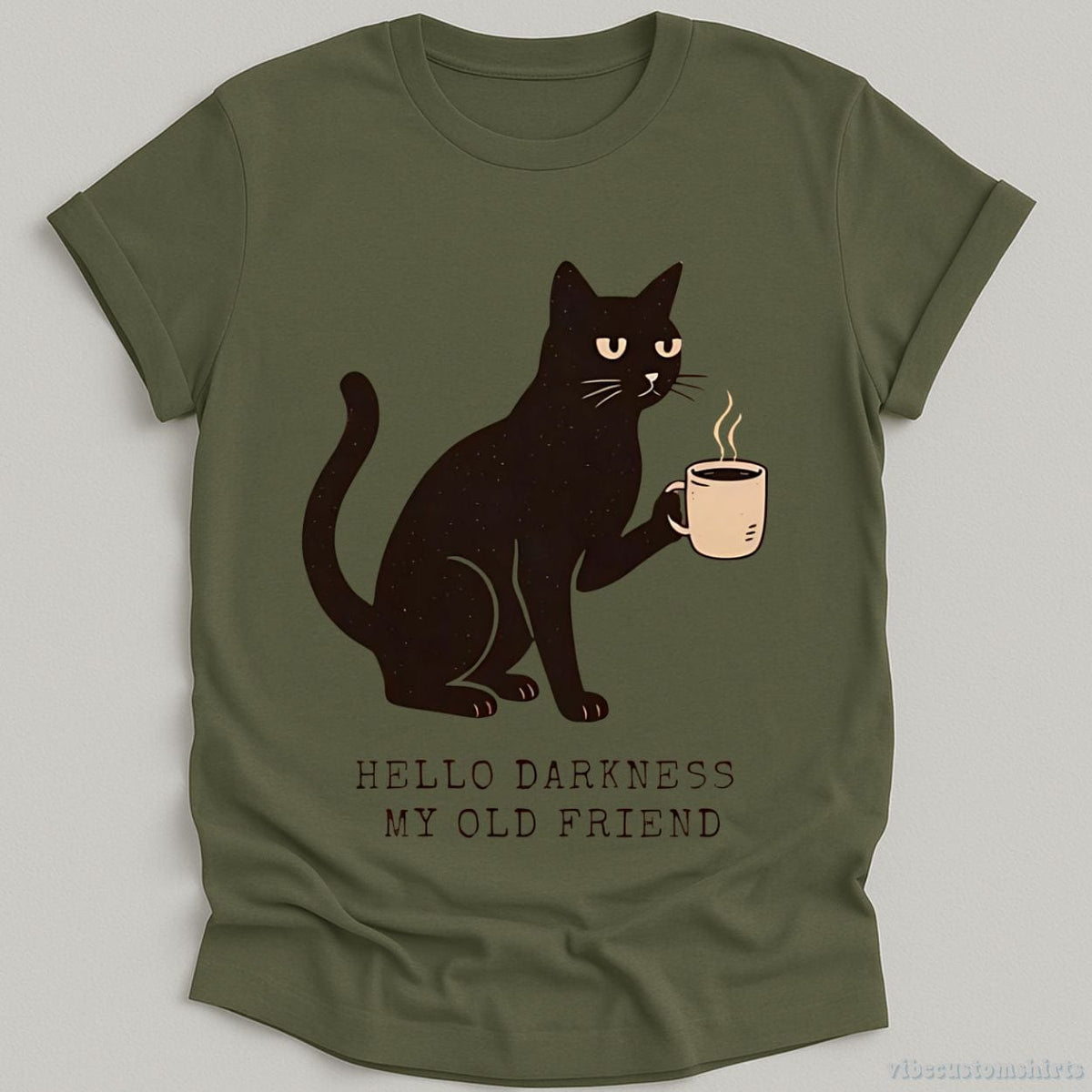 Hello Darkness My Old Friend Black Cat Coffee Halloween T-shirt graphic design — view 5