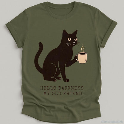 Hello Darkness My Old Friend Black Cat Coffee Halloween T-shirt graphic design — view 5