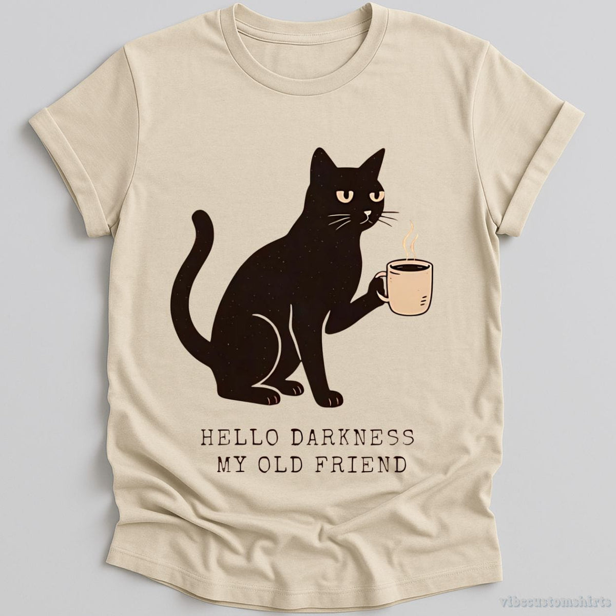 Hello Darkness My Old Friend Black Cat Coffee Halloween T-shirt graphic design — view 1