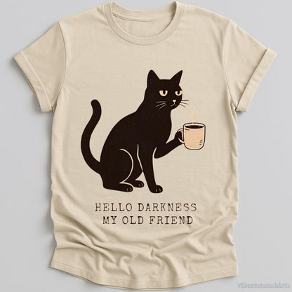 Hello Darkness My Old Friend Black Cat Coffee Halloween T-shirt graphic design — view 1