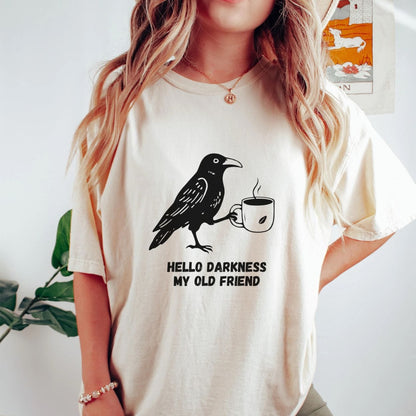 Hello Darkness My Old Friend Raven Crow T-shirt graphic design — view 2