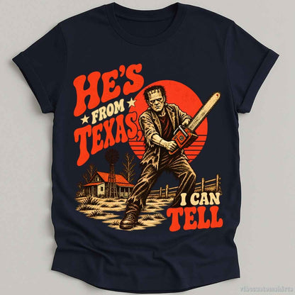 He's From Texas I Can Tell Halloween T-shirt graphic design — view 2